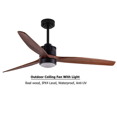 LED Ceiling Fan Solid Wood Blades Flush Mount Dimmable LED Lighting Ceiling Fan