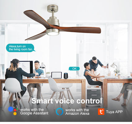 LED Ceiling Fan Metal Body Solid Wood Blades OEM Color Dimmable LED Lighting Ceiling Fan