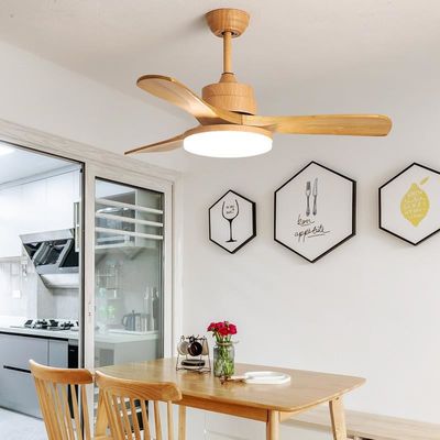 52 Inch 3 Leaf Solid Wood Blade Ceiling Fan Decorative Modern Luxury Custom LED Ceiling Fan With Lights
