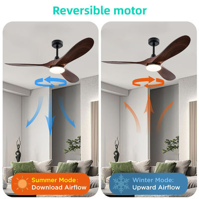 LED Ceiling Fan Solid Wood Blades Flush Mount Dimmable LED Lighting Ceiling Fan