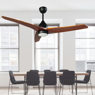LED Ceiling Fan Solid Wood Blades Flush Mount Dimmable LED Lighting Ceiling Fan