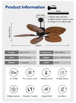 Household 52 Inch Palm Leaf ABS 5 Blades DC Motor Modern Home Decor Mute Bldc Remote Control Ceiling Fan