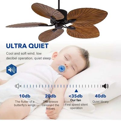 Household 52 Inch Palm Leaf ABS 5 Blades DC Motor Modern Home Decor Mute Bldc Remote Control Ceiling Fan