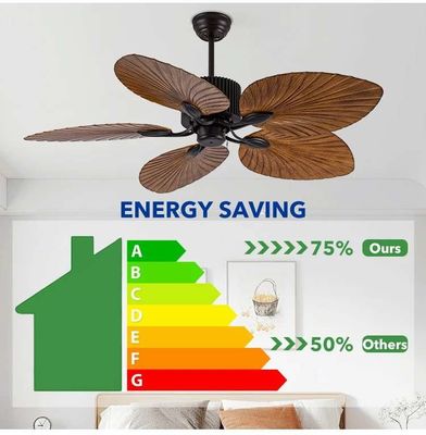Household 52 Inch Palm Leaf ABS 5 Blades DC Motor Modern Home Decor Mute Bldc Remote Control Ceiling Fan