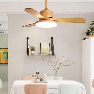 52 Inch 3 Leaf Solid Wood Blade Ceiling Fan Dekoratif Modern Luxury Custom LED Ceiling Fan Dengan Lampu